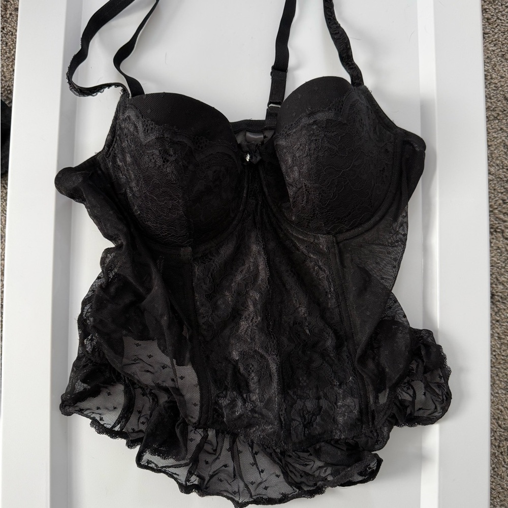 smart & sexy Black Lace Bustier Chemise